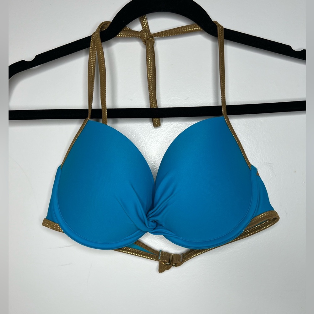Aerie Women’s Blue Halter Swim Top with Gold Trim
